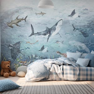 Carta da parati per bambini "Seaway" - murale con animali marini | Fatto su misura | Autoadesivo o non tessuto | Decorazione della cameretta dei bambini