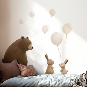 Muurstickers met beer en konijn en ballonnen – Muurstickers voor de kinderkamer, bosdieren voor de kinderkamer