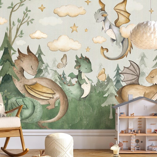 DRAGON Wallpaper for Children / Dragon Wall Decal Baby / - Etsy DRAGON Wallpaper for Children / Dragon Wall Decal Baby / - Etsy