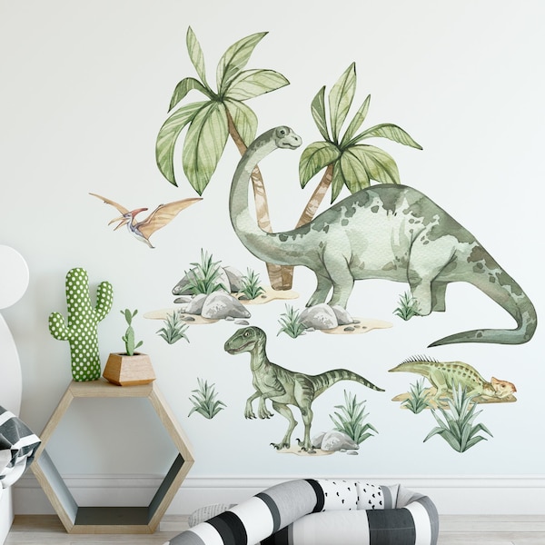 PRÉHISTOIRE Brontosaure / Dinosaures / Stickers muraux pour enfants / Palmiers / Arbres