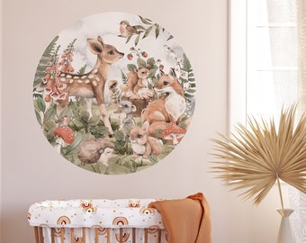 BUDDIES circle Wall decal / Forest small Animals / Nursery Woodland / Deer