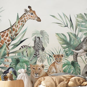 Safari-Kindertapete - Dschungel-Wandbild - Safari-Tiere-Tapete für Kinder