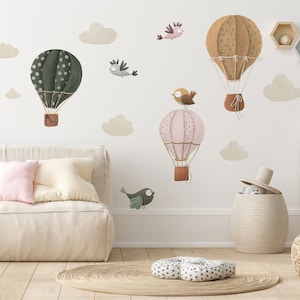 BALLOO BALLOO Nursery Decal Bird / Watercolor Stickers Birds / Hot air balloon wall decal image 1