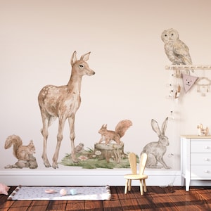 FOREST ROE Wall decal for kids / big set forest animals / nursery woodland / forest tree