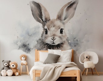 FROSTY BUNNY / Tapeta dla dzieci, Króliczek mural ścienny, Duzy zajączek na ścianie