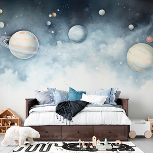 SKIES ODYSSEY / Wallpaper for children, space, planets and stars, wall mural