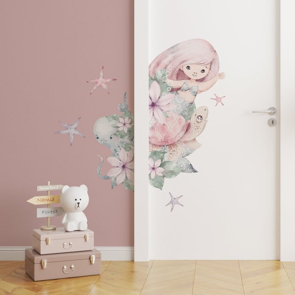 MERMAID Door stickers, Ocean Wall decal, Removable Home Door Sticker, wall stickers Baby room