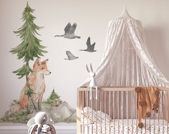 FOREST FOX Wall decal for kids / boho nuercery / forest animals / nursery woodland / forest tree