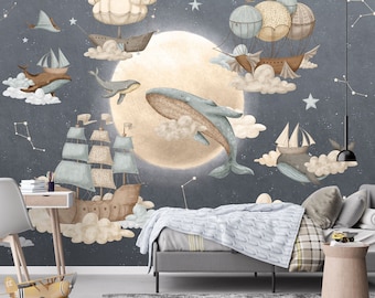 STARDUST / Ruimtebehang voor kinderen, lucht en sterren muurschildering