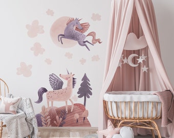 PEGASUS Unicorns wall decal / Girls Nursery / Peel and Stick / Girl's room decoration / Nursery Decal / Sticker for a girl