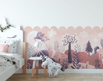 Bordure PEGASUS / Papier peint Peel and Stick Half Wall, Décoration murale amovible Licornes
