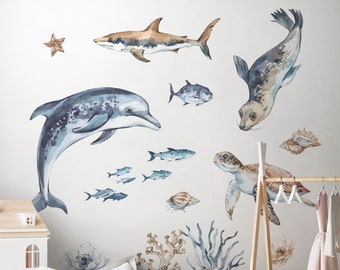 OCEANIA Naklejka na ścianę Ocean / foka / rybki / naklejki morskie