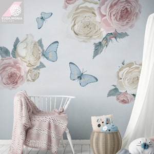 FLOWERS PEONY Wall stickers / butterflies / Nursery Wall decal / Peony wall decals /  Peony Stickers for Girl Nursery