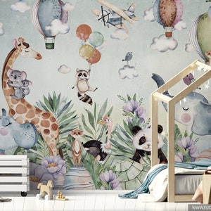 JUNGLE Tropical Wallpaper for children with animals / Kids Safari Jungle Animals Wallpaper
