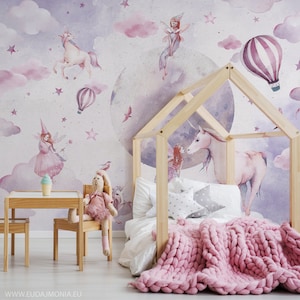 FAIRYLAND Wallpaper for children / Wall Mural / Cute Fairies / Unicorn / Fairies / Stars / wallpaper fairies