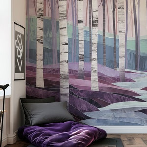 Papier peint Lavender Haven – Peinture murale de la forêt de lavande | Sur mesure | Autocollant ou non tissé | Décoration murale