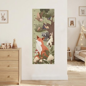 Tabella di crescita degli animali della foresta per bambini, decorazione per misurare l'altezza nel bosco