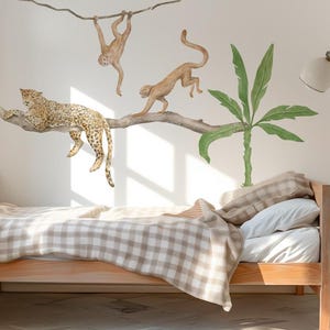 Jungle Wall Decals – Leopard, Monkeys, Banana Leaf and Tree Branches – Large Safari Wall Stickers for Kids Room