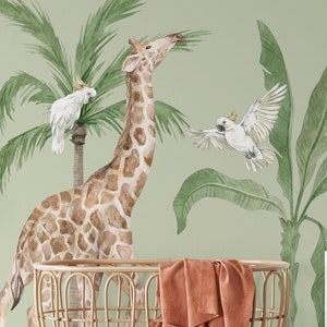 Giraffe Wall decals - Jungle Plants wall stickers for Kids - Jungle Animal Sticker for Kids Room or Play Corner