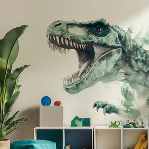 Carta da parati per bambini "T-Rex" - un murale di dinosauro ad acquerello | Fatto su misura | Autoadesivo o non tessuto | Decorazione della cameretta del bambino