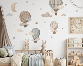 Calcomanías de pared de globos aerostáticos retro para guardería, pegatinas de cielo vintage para habitación infantil