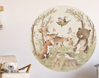 LITTLE ONE circle Wall decal / Forest small Animals / Nursery Woodland / Deer