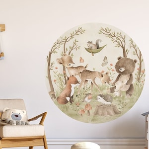 LITTLE ONE circle Wall decal / Forest small Animals / Nursery Woodland / Deer