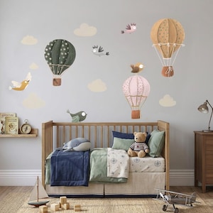 Väggdekorationer med luftballonger för barnrum, mjuk akvarell babyrumsdekor