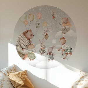 Bear on the Moon Wall Decal – Watercolor Nursery Decoration – Dreamy Sleepy Bear Design
