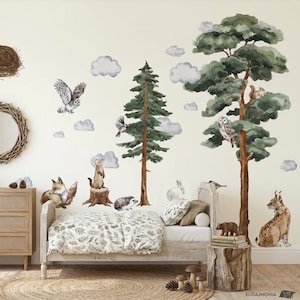 Backwoods Woodland Forest Wall Decals for Kids, Animals and Trees, Nature Nursery Wall Stickers