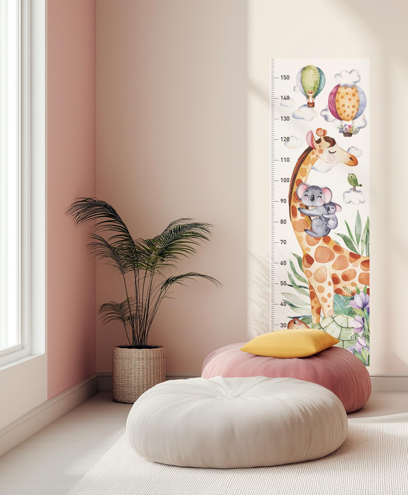 Wandtattoo Messlatte Mit Giraffe & Waldtieren – Abnehmbarer Höhenmesser 50-150 Cm, Süße Deko Fürs Kinderzimmer