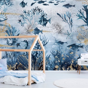 DEEPSEA Sea Creatures wallpaper for children / Underwater Wall Decor