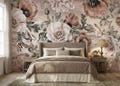 Jollypoppy Floral Mural for Girls Room Soft Vintage Poppy Wall Decor