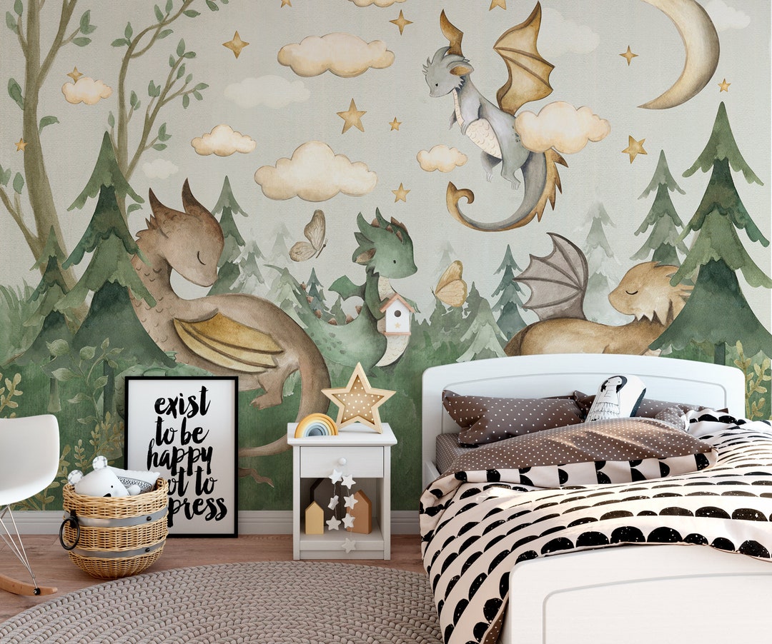 Dragon Kids Wallpaper – Mural With Dragons and Clouds | Custom Size ...