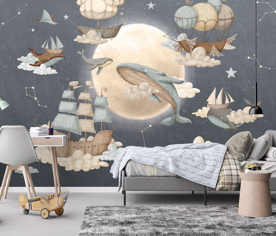 STARDUST Stars Nursery Wall Mural / Night Sky Constellations / Whale