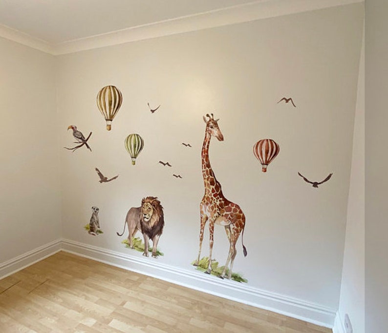 SAVANE / Stickers muraux Jungle pour Enfants / Animaux Girafe Air ballon sticker mural image 6