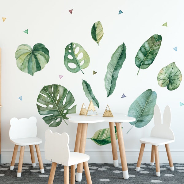 TROPICS LEAVES Wall decal for kids / stickers kindergarten / hand painted / watercolor decal