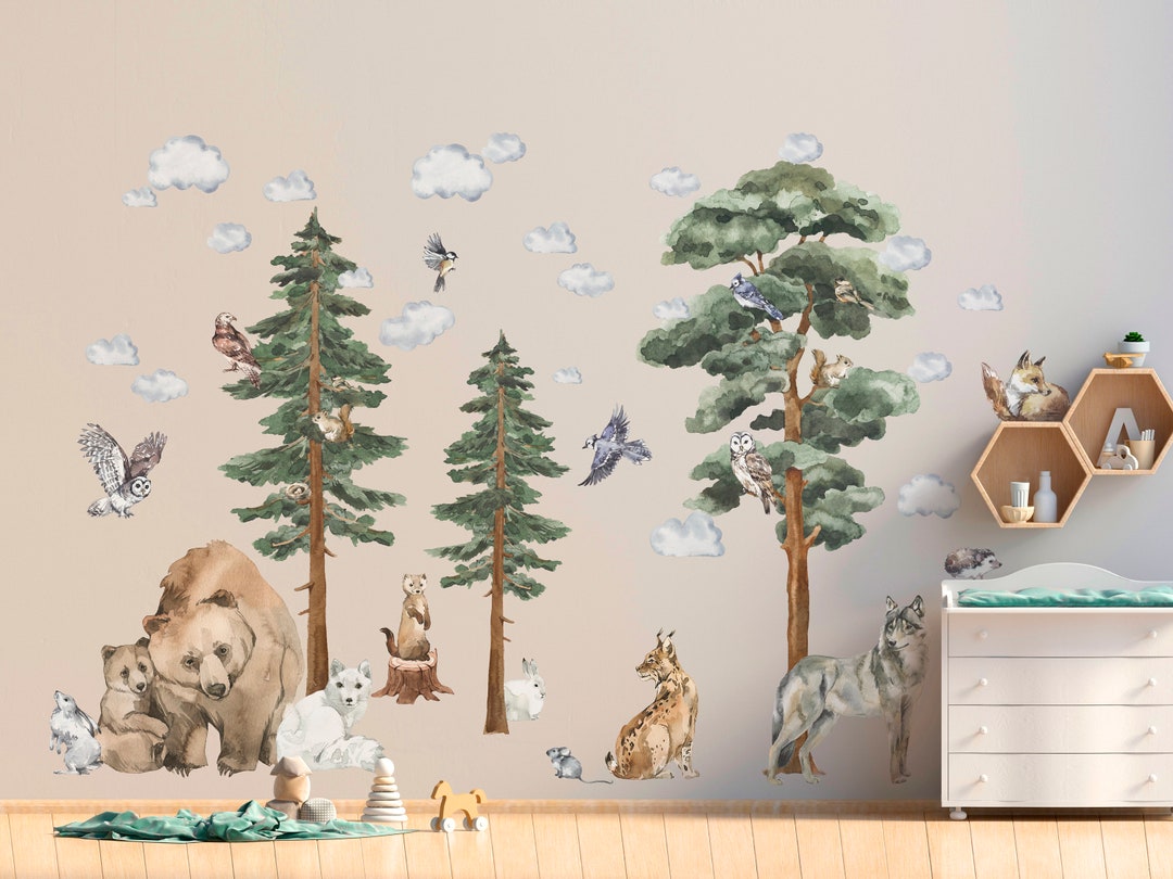 Backwoods Woodland Forest Animals Wall Decals – Watercolor Wildlife ...