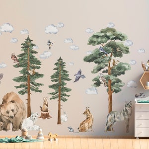 Big Backwoods Animlas Wall Stickers set - Forest Wall Decals – Woodland Animals and Trees – Nursery Room Decor