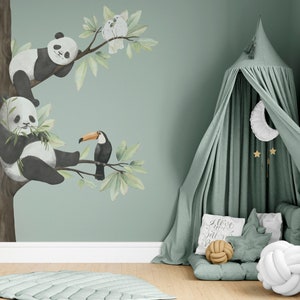 PANDARIUM Jungle Wall Stickers for Kids Room / Cute Safari Wall Decal with Pandas