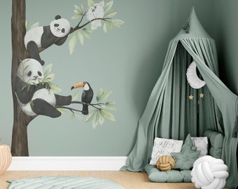 PANDARIUM Jungle Wall Stickers for Kids Room / Cute Safari Wall Decal with Pandas