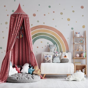 Rainbow Wall Sticker - Whimsical Rainbows and Dots Stickers | Pastel Nursery Wall Decal | Kids Room Decoration