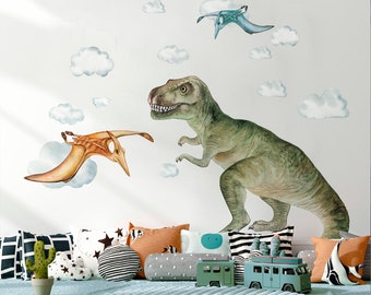 DINO Naklejki dinozaury na ścianę dla dzieci / prehistoria / Akwarela