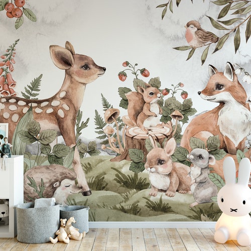 Forest Animals Removable Wallpaperkids Room Etsy