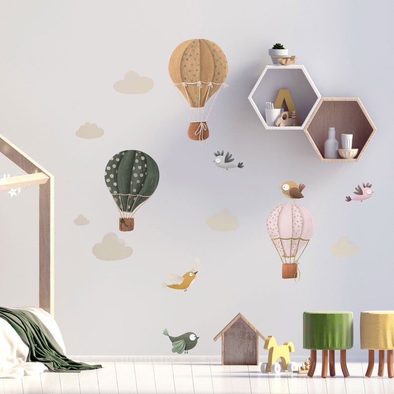 BALLOO BALLOO Nursery Decal Bird / Watercolor Stickers Birds / Hot air balloon wall decal image 8