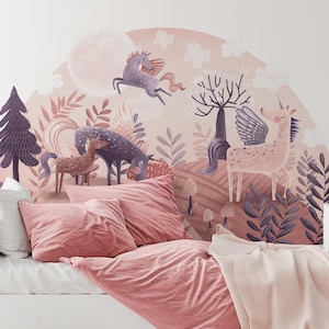 Peel and Stick Unicorn Wall Decal – Pastel Pegasus Arch for Girls Room – Large Fantasy Wall Mural for Nursery or Kids Room