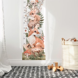 Kindermesslatte Waldtiere - Tier Wandtattoo - Aquarell Deko fürs Kinderzimmer