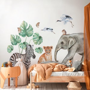 ELEPHANT SAFARI Wall decal for kids / Africa watercolor decal set