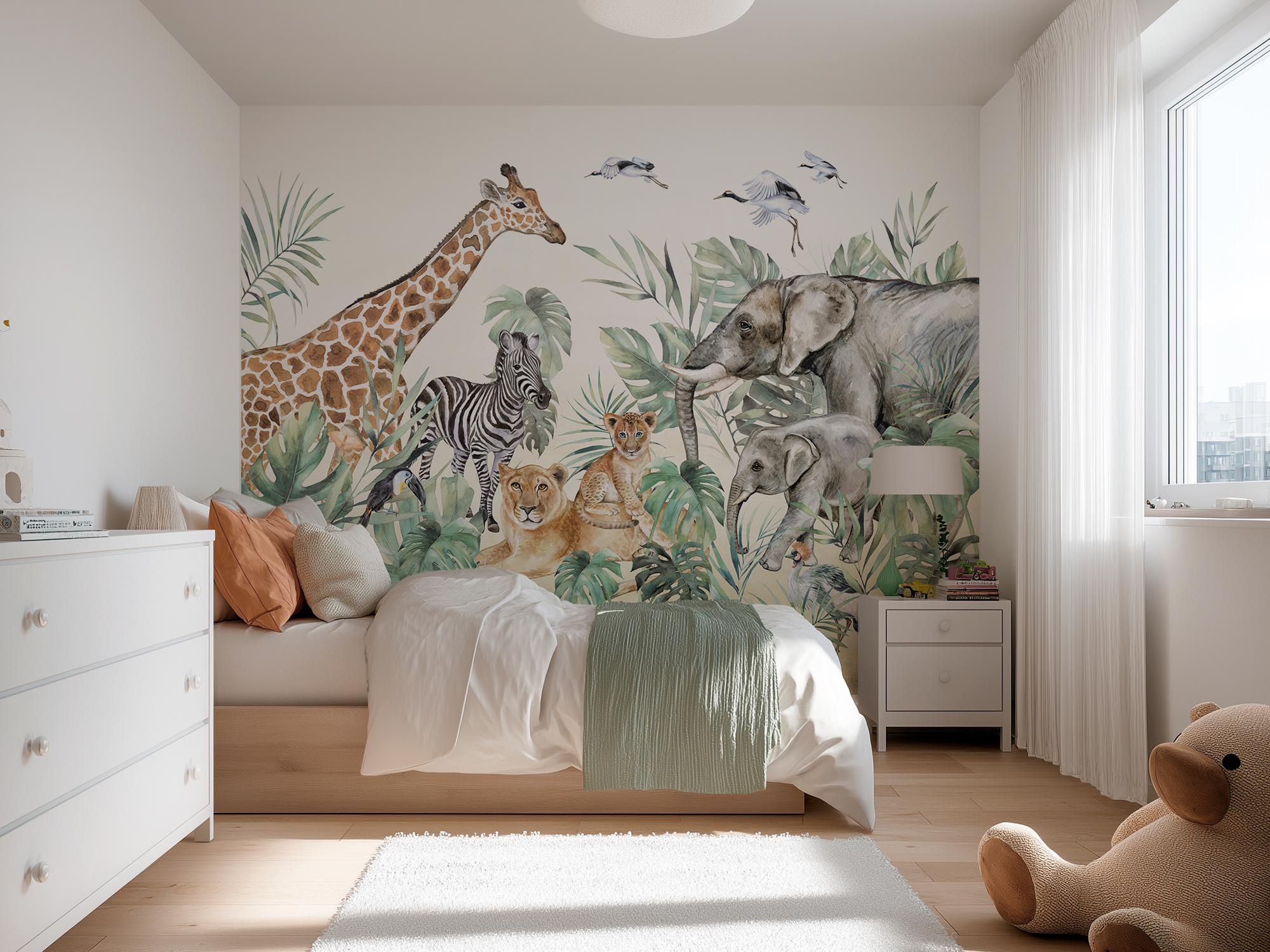 Papier peint Safari pour enfants - Papier peint mural Jungle - Papier peint Animaux Safari pour enfants