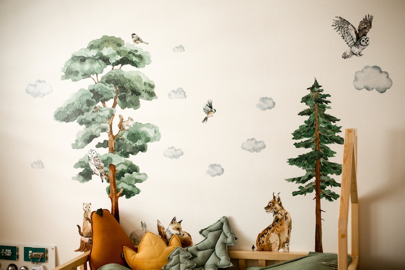 BACKWOODS II / Woodland Watercolor Wall Decal / forest tree sticker 画像 5